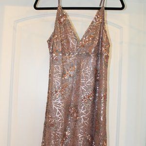 Hommage Taupe Dress w/ Silver & Rose Gold Sequins
